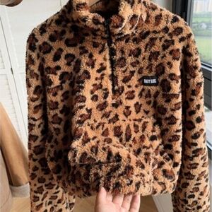 Leopard Print Fleece Pullover
